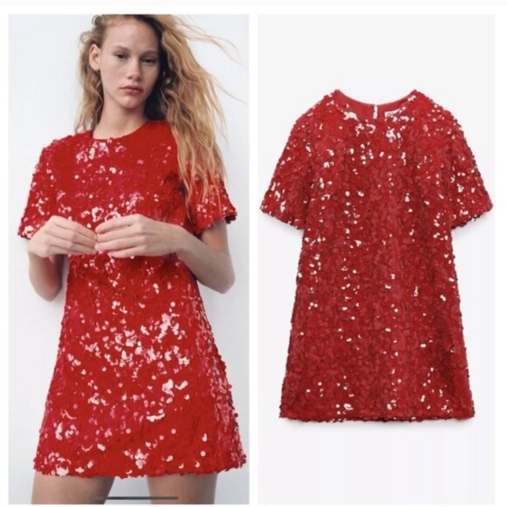 Zara Vibrant Red Sequin Mini Dress Make An Offer